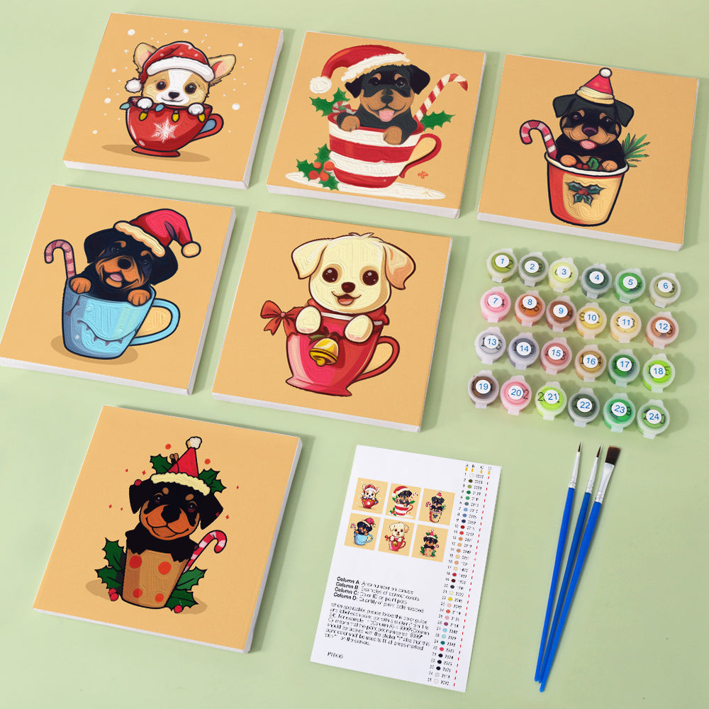 6 Mini Painting Set – Paint by Numbers Christmas Dogs