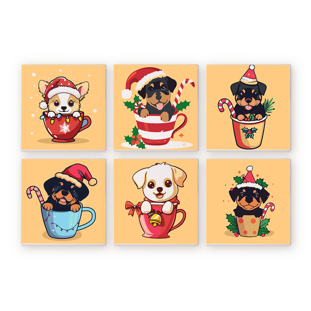 6 Mini Painting Set – Paint by Numbers Christmas Dogs
