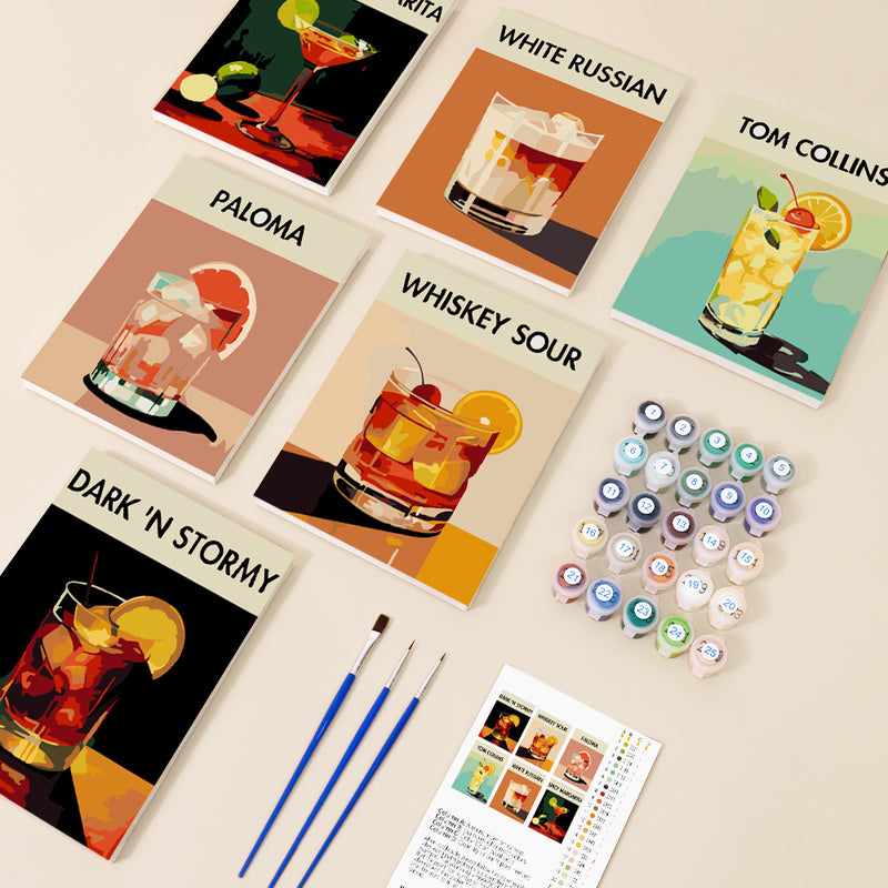 6 Mini Painting Set – Paint by Numbers Classic Cocktails-zoom-