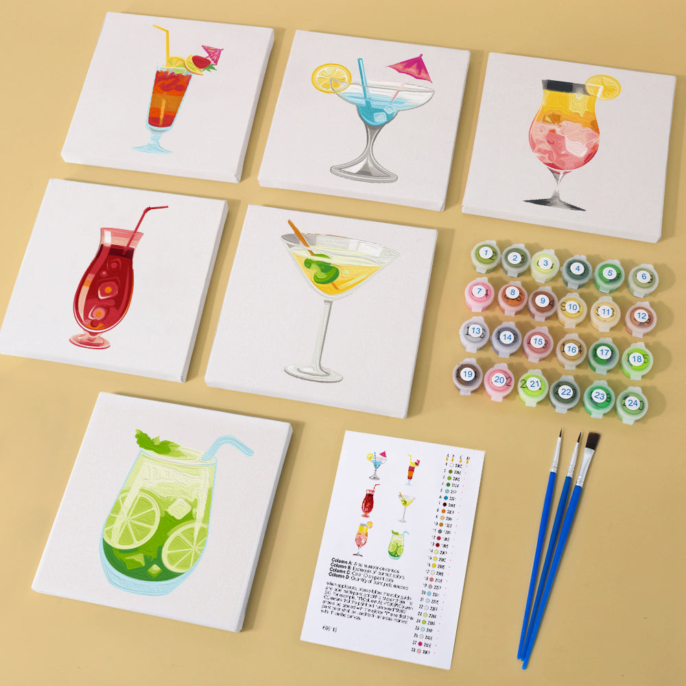 6 Mini Painting Set – Paint by Numbers Coctail Set