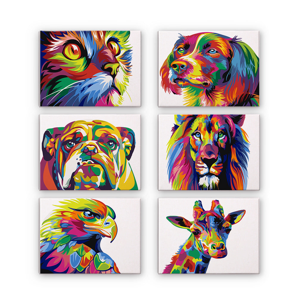 6 Mini Painting Set – Paint by Numbers Colorful Animals-zoom-1