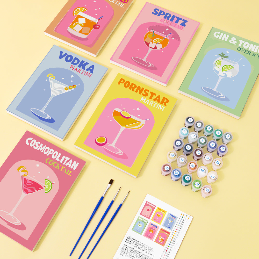 6 Mini Painting Set – Paint by Numbers Colorful Cocktails