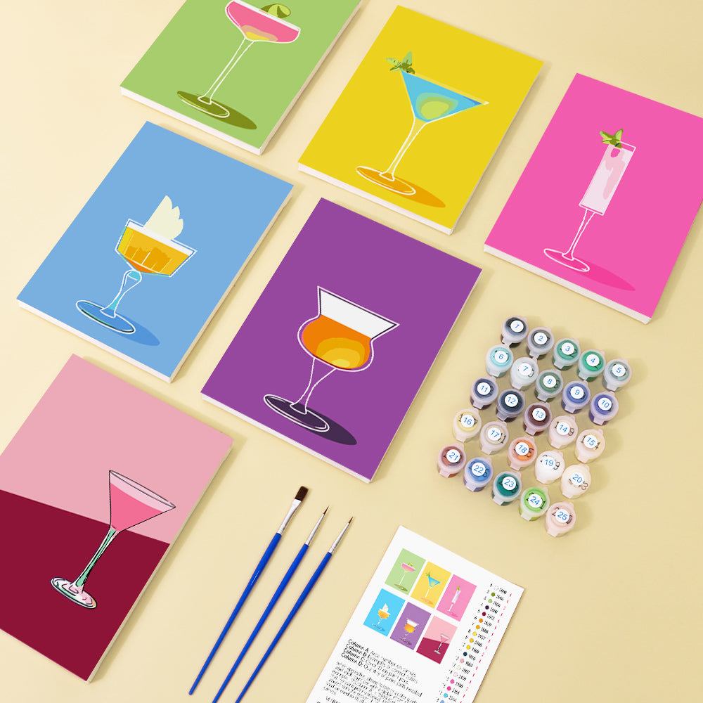 6 Mini Painting Set – Paint by Numbers Colorful Cocktails