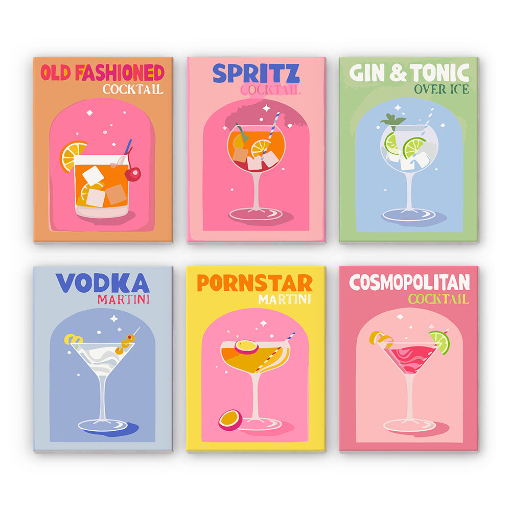 6 Mini Painting Set – Paint by Numbers Colorful Cocktails