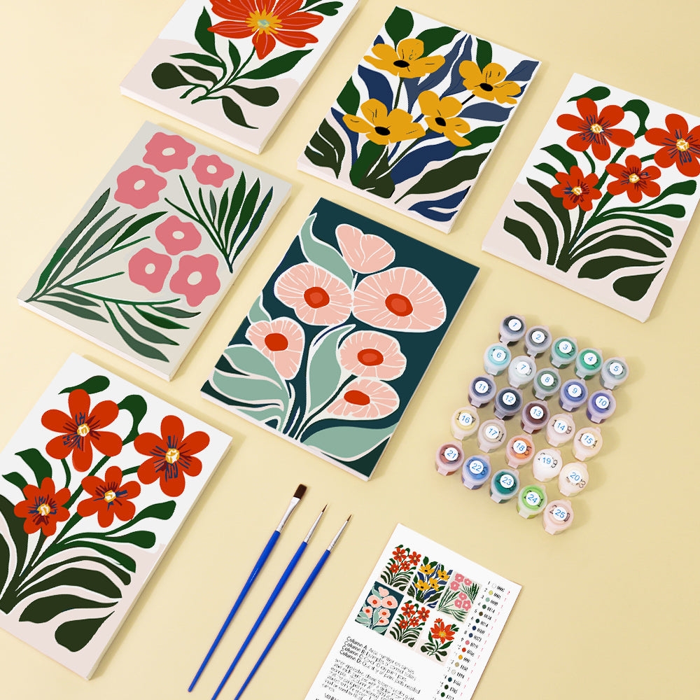 6 Mini Painting Set – Paint by Numbers Colorful Flowers