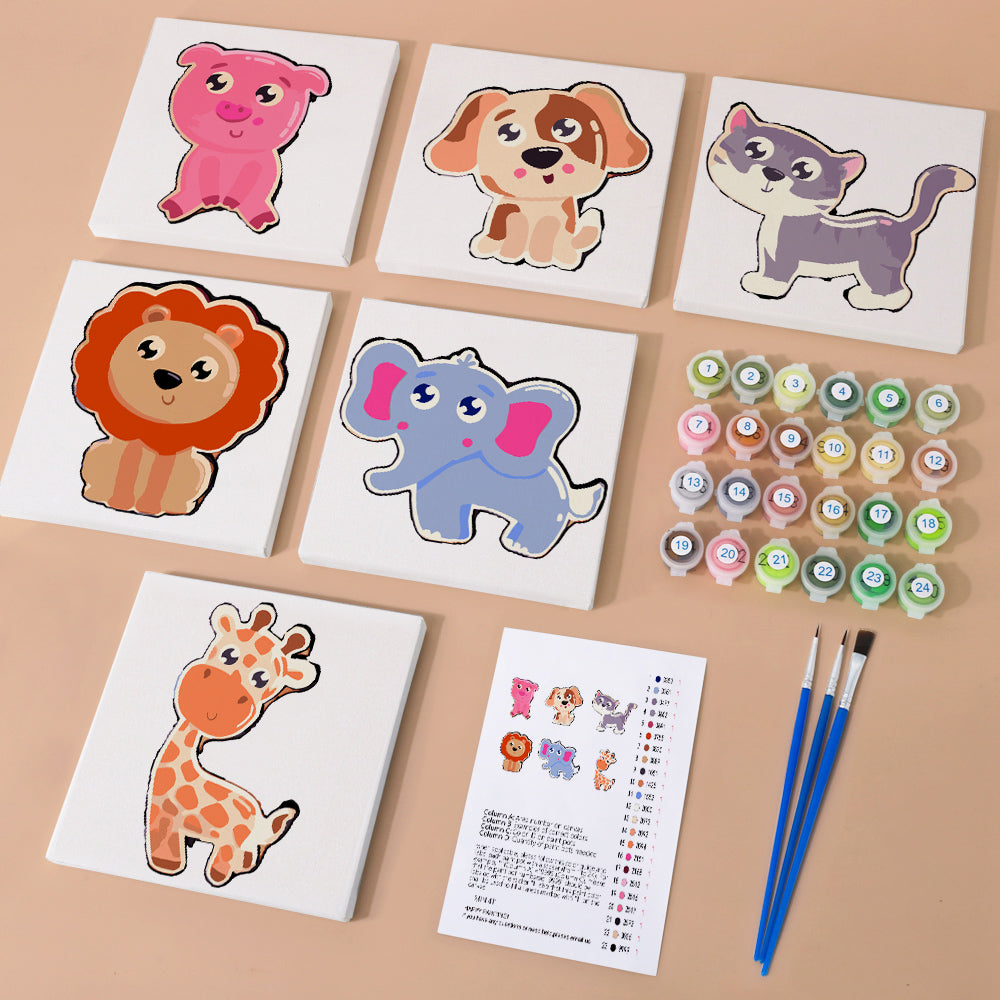 6 Mini Painting Set – Paint by Numbers Cute Animals