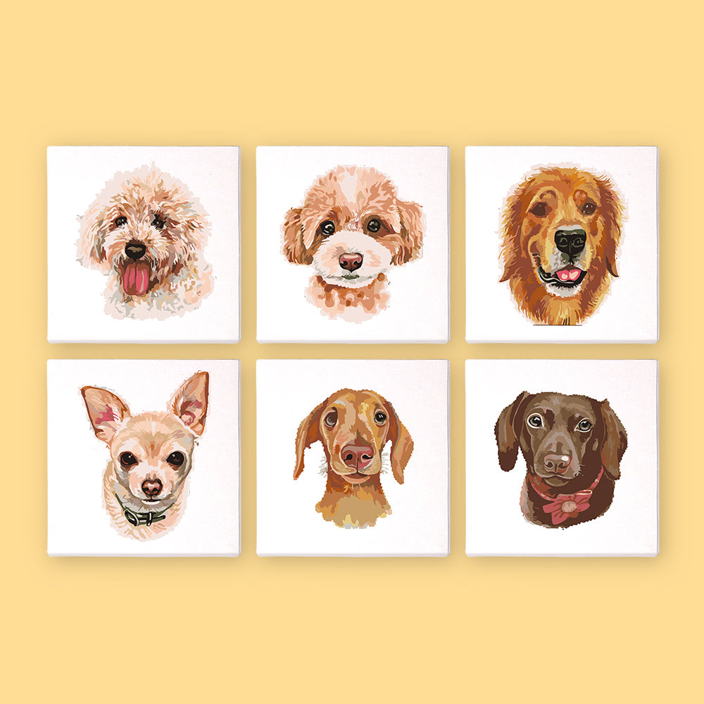 6 Mini Painting Set – Paint by Numbers Cute Dogs-zoom-1