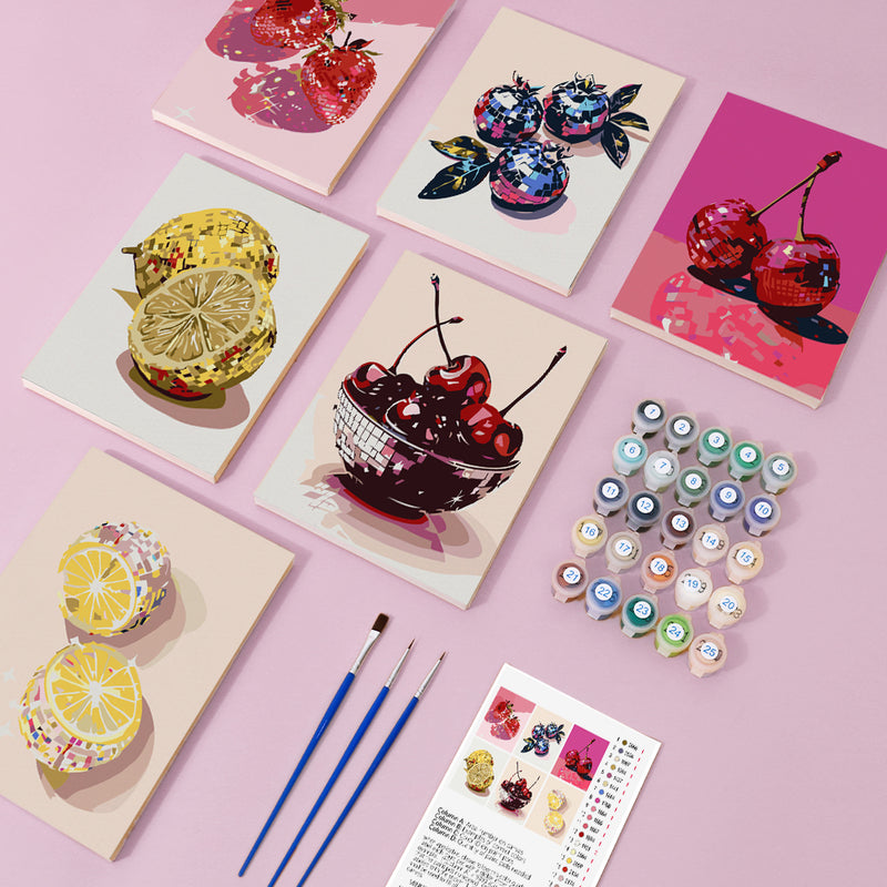 6 Mini Painting Set – Paint by Numbers Disco Fruits-zoom-