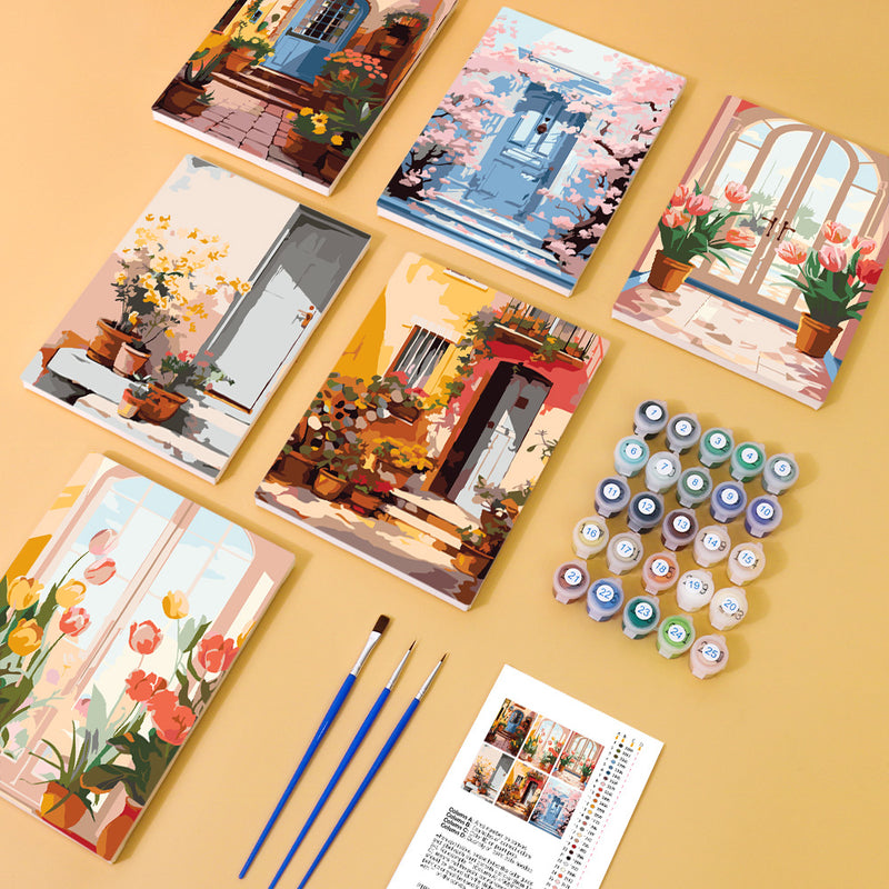 6 Mini Painting Set – Paint by Numbers Doorways & Flowers-zoom-
