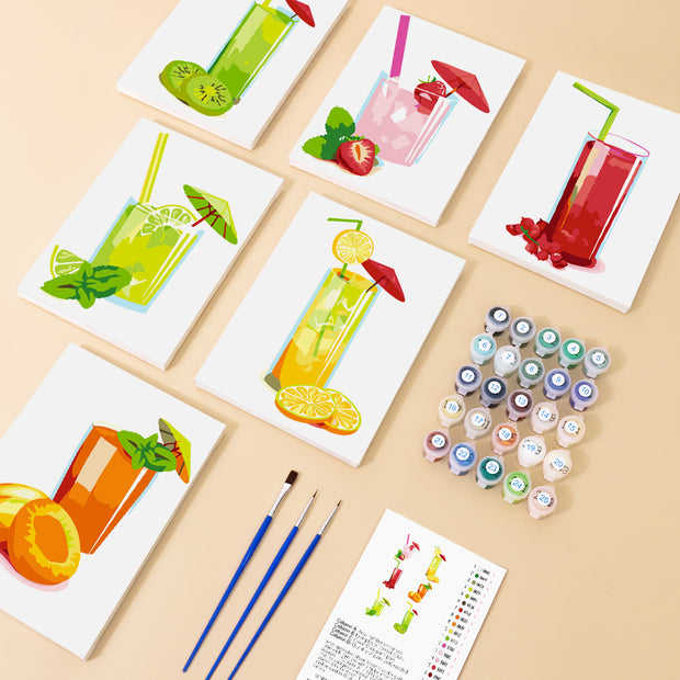 6 Mini Painting Set – Paint by Numbers Fruit Cocktails