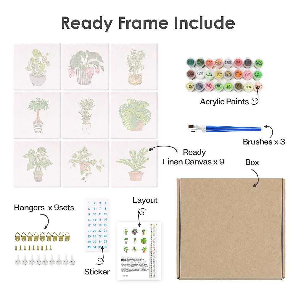 9 Mini Painting Set – Paint by Numbers Houseplants-zoom-3