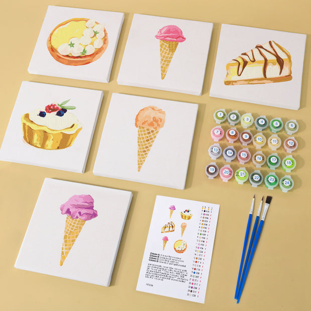 6 Mini Painting Set – Paint by Numbers Ice Cream & Pastries