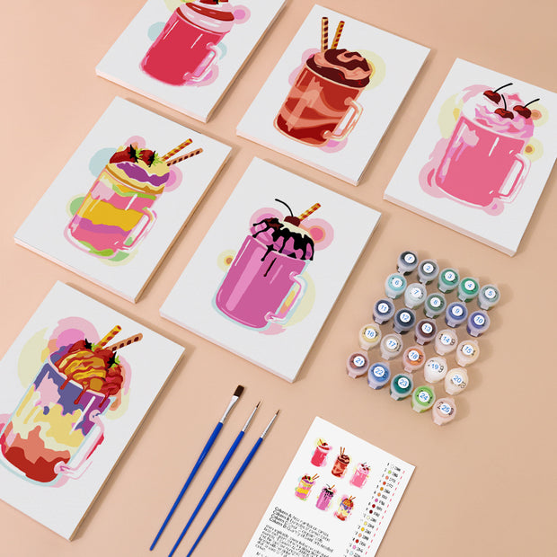 6 Mini Painting Set – Paint by Numbers Milkshakes