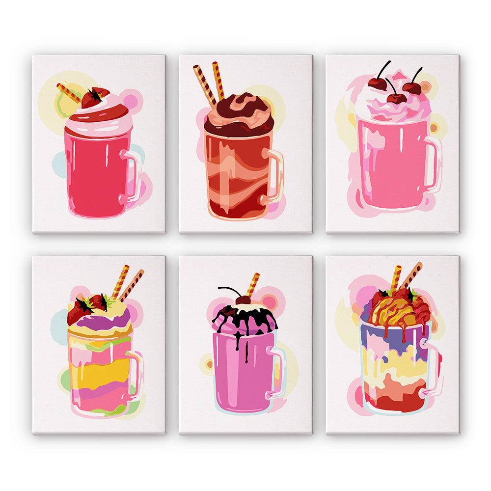 6 Mini Painting Set – Paint by Numbers Milkshakes-1