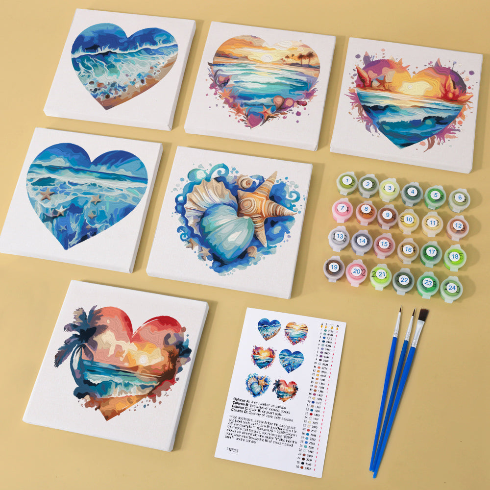 6 Mini Painting Set – Paint by Numbers Ocean Hearts