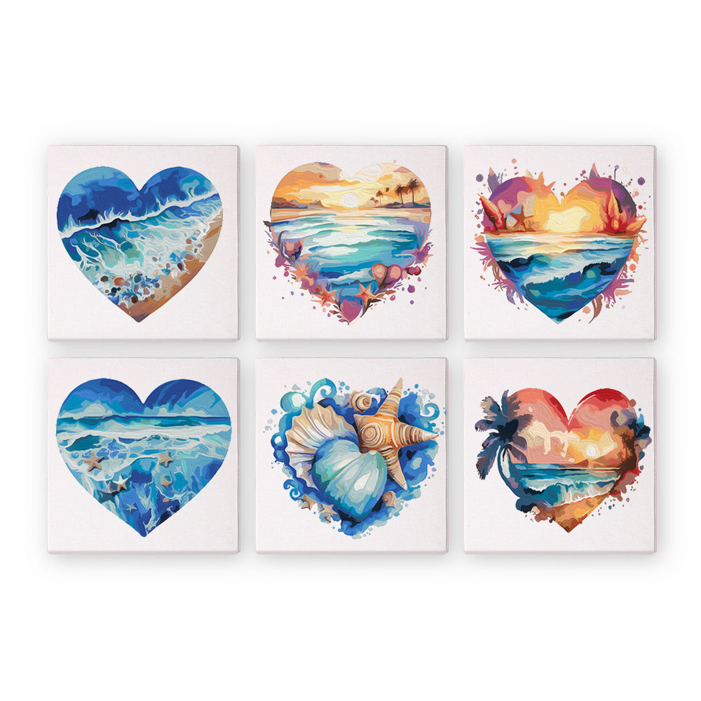 Ocean Hearts 6 Mini Canvas Paint by Numbers Set