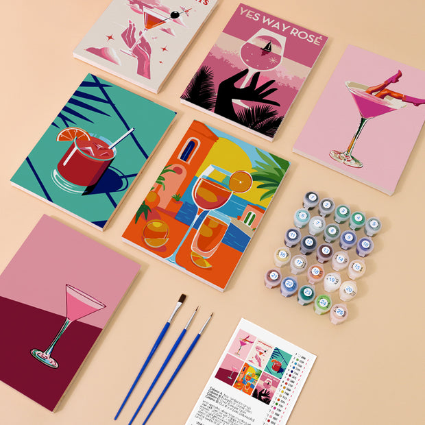 6 Mini Painting Set – Paint by Numbers Pink Cocktails