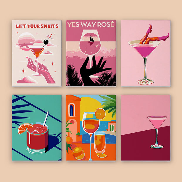 6 Mini Painting Set – Paint by Numbers Pink Cocktails