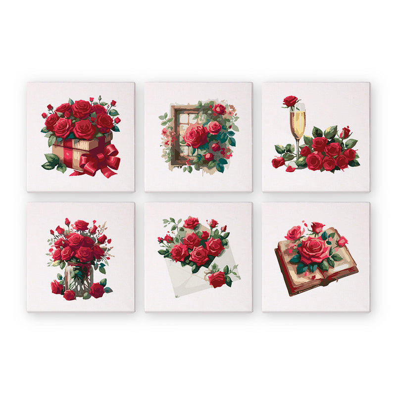 6 Mini Painting Set – Paint by Numbers Red Roses-zoom-