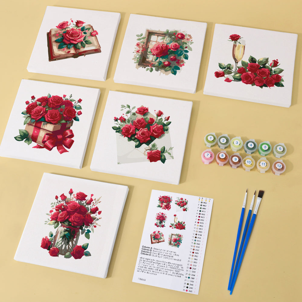 6 Mini Painting Set – Paint by Numbers Red Roses-2