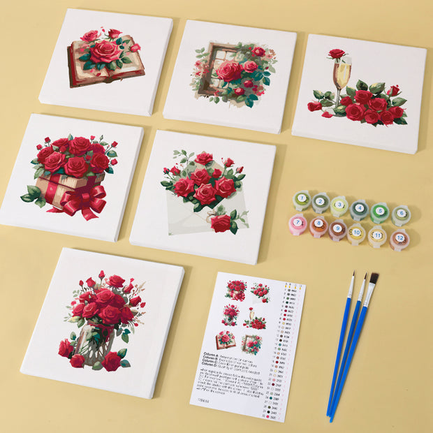 6 Mini Painting Set – Paint by Numbers Red Roses