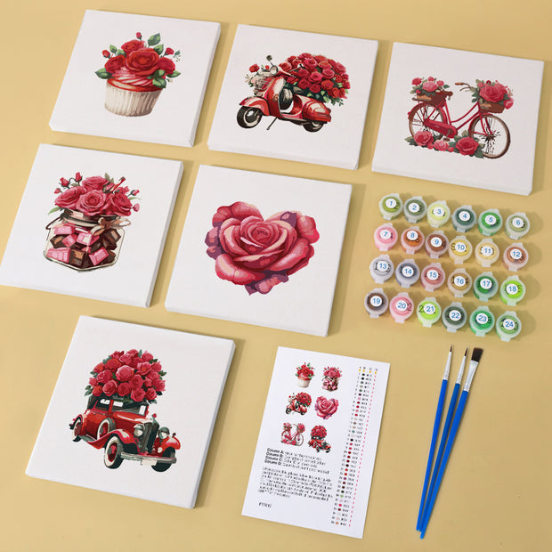 6 Mini Painting Set – Paint by Numbers Roses Collection