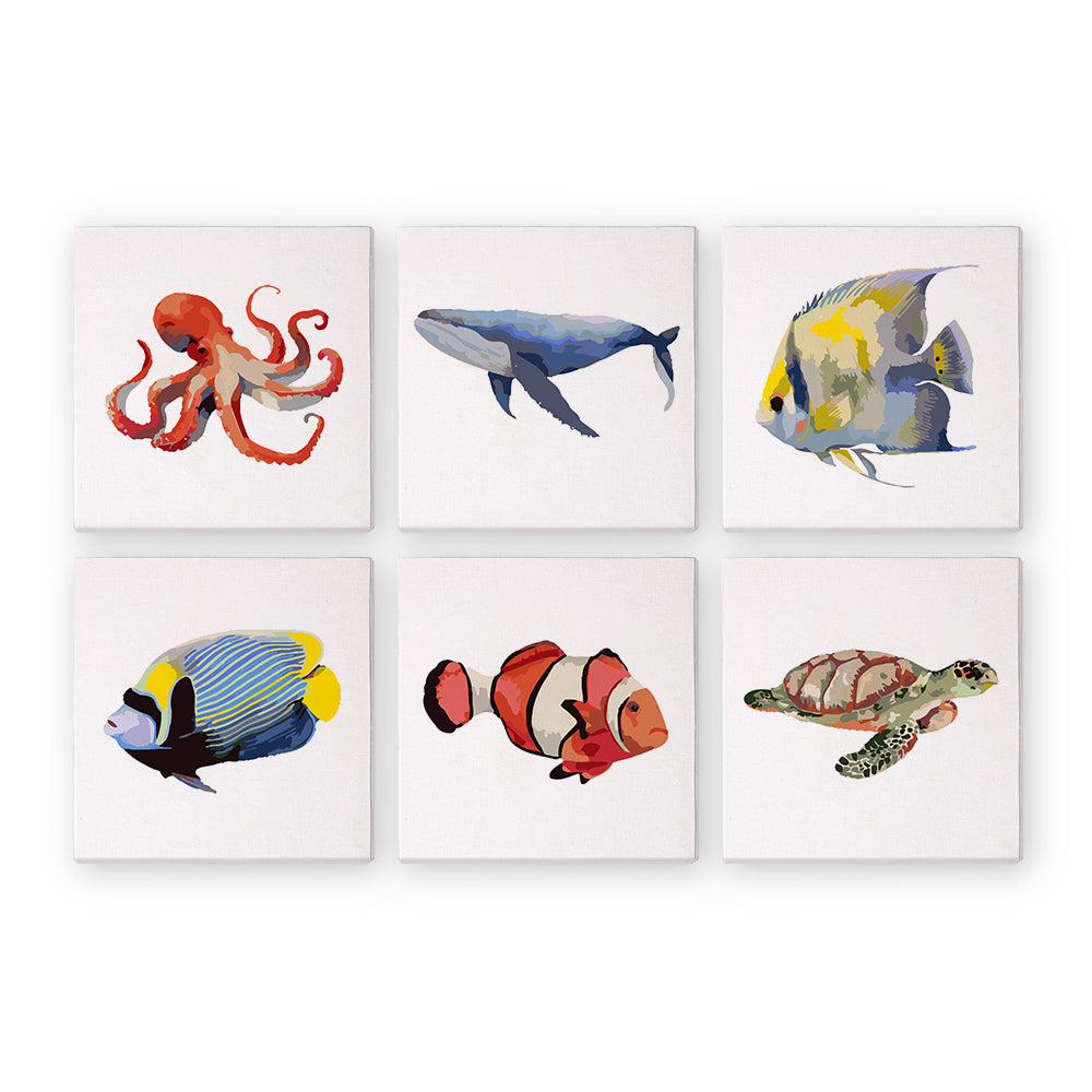 6 Mini Painting Set – Paint by Numbers Sea Animals-1