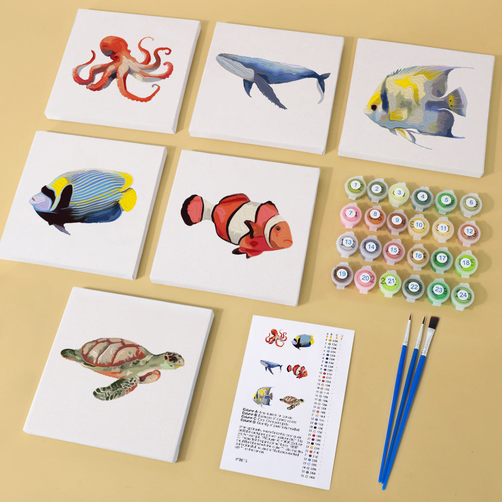 6 Mini Painting Set – Paint by Numbers Sea Animals-2