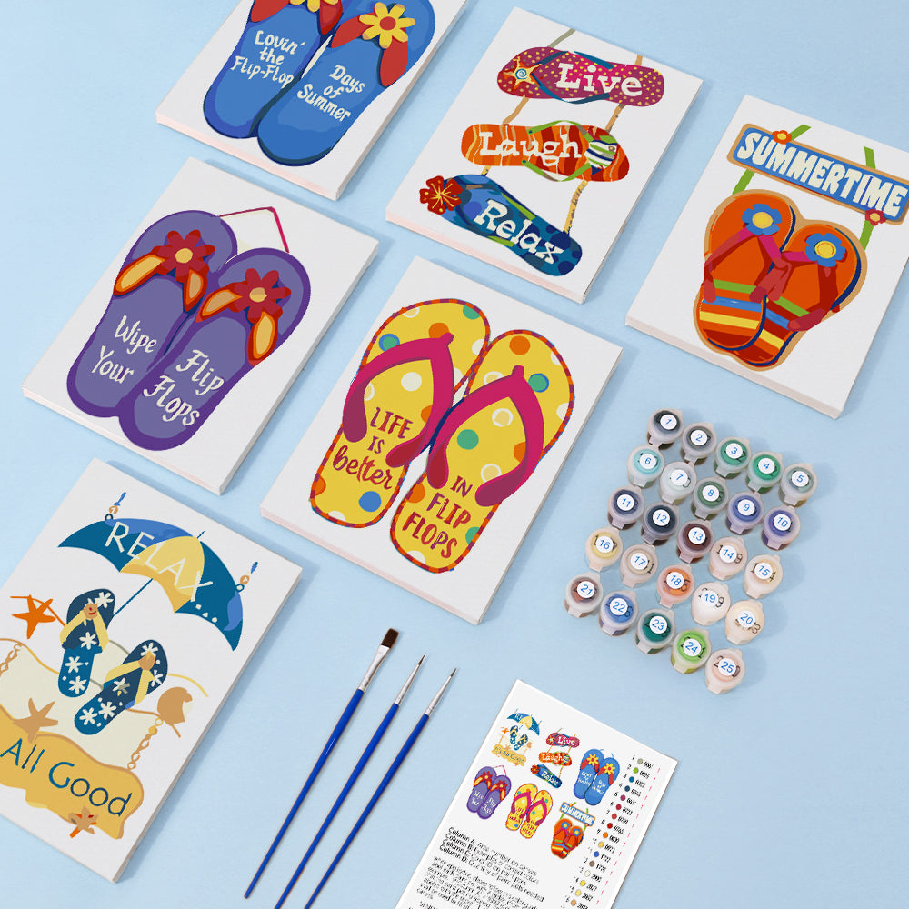 6 Mini Painting Set – Paint by Numbers Summer Flip Flops-2
