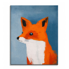 A simple orange fox with a white chest against a slate blue background, shown as a paint by numbers canvas.