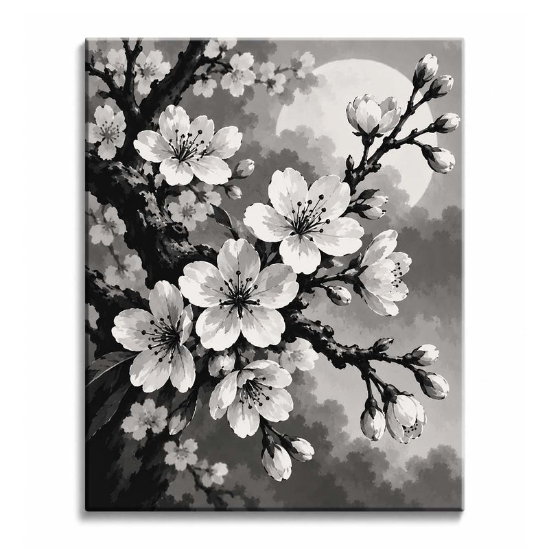 Black and White Cherry Blossom Paint by Numbers Kit-zoom-