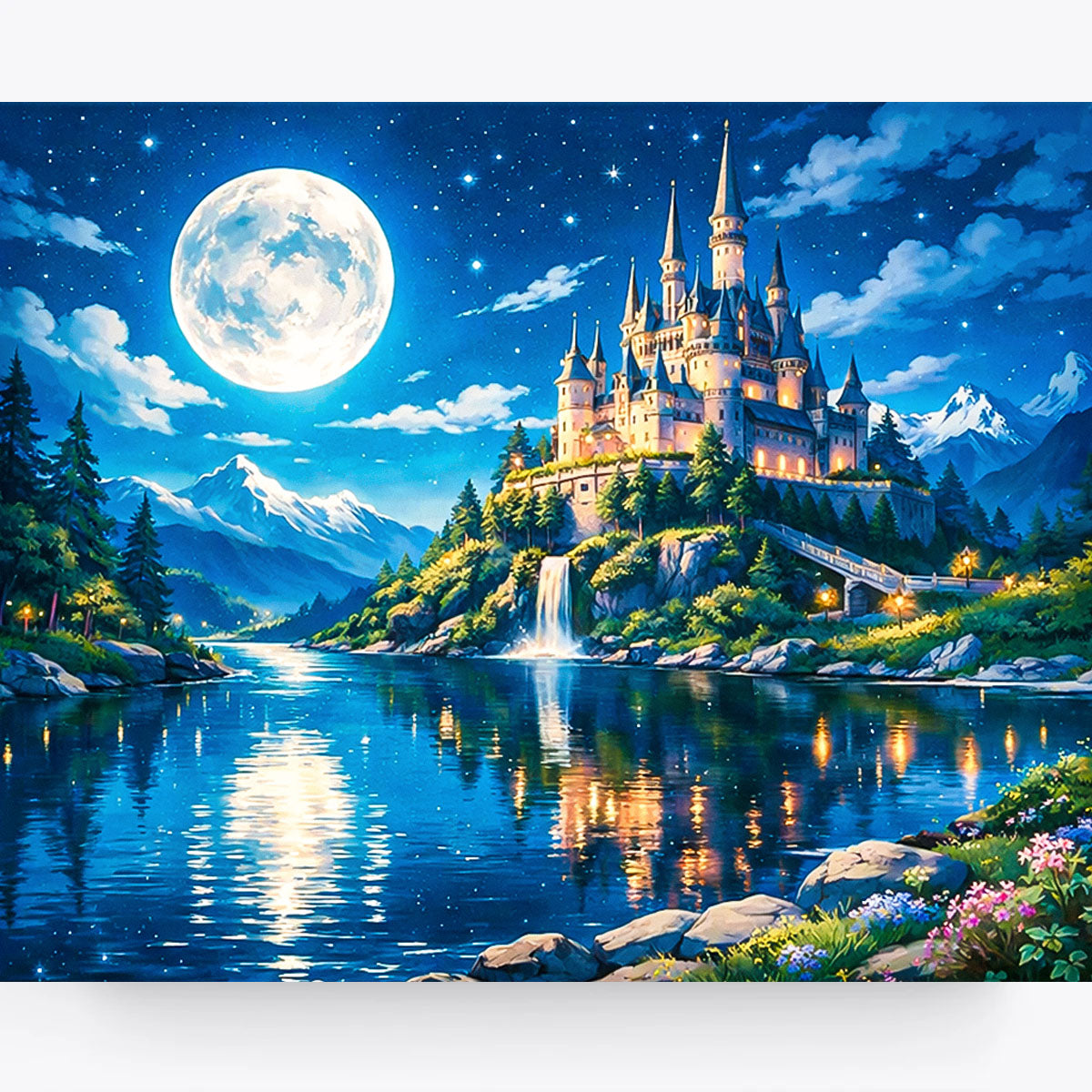 Moonlit Castle Reflection Paint by Numbers Kit-zoom-2