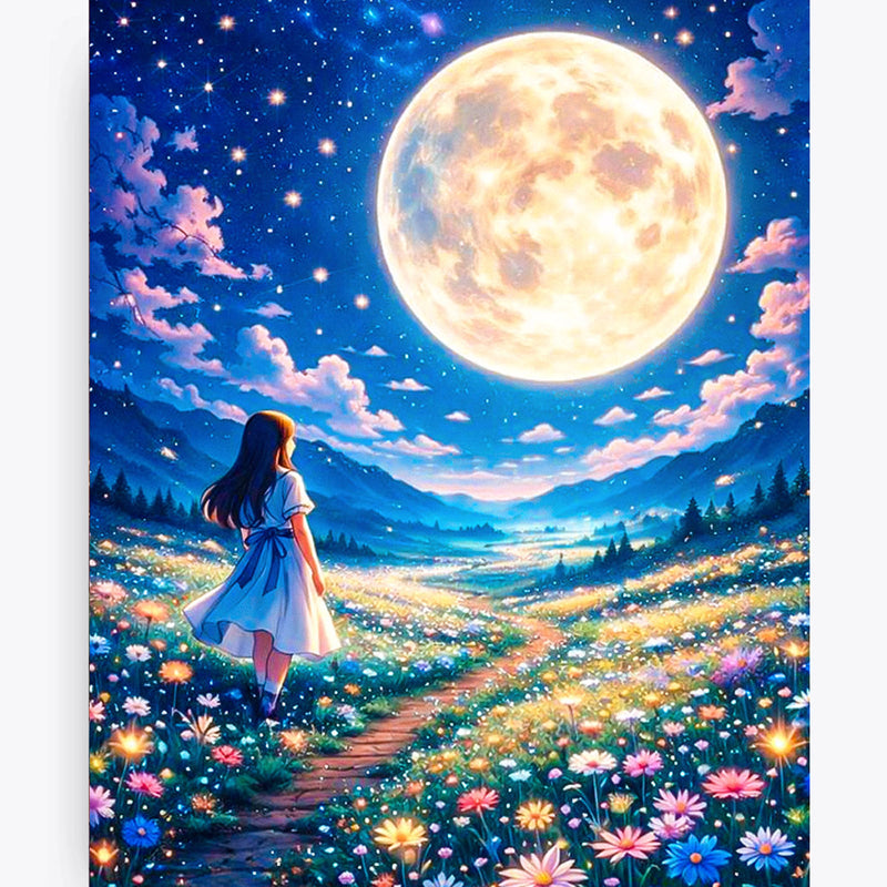 Moonlit Flower Meadow Path Fantasy Paint by Numbers Kit-zoom-