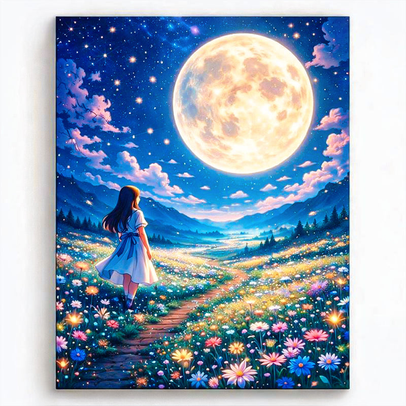 Moonlit Flower Meadow Path Fantasy Paint by Numbers Kit-zoom-