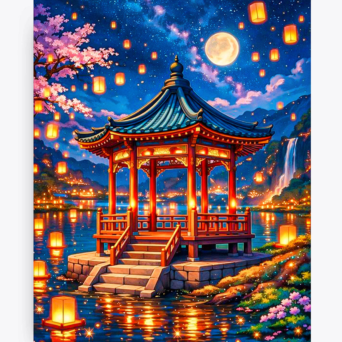 Moonlit Lantern Pavilion Fantasy Paint by Numbers Kit
