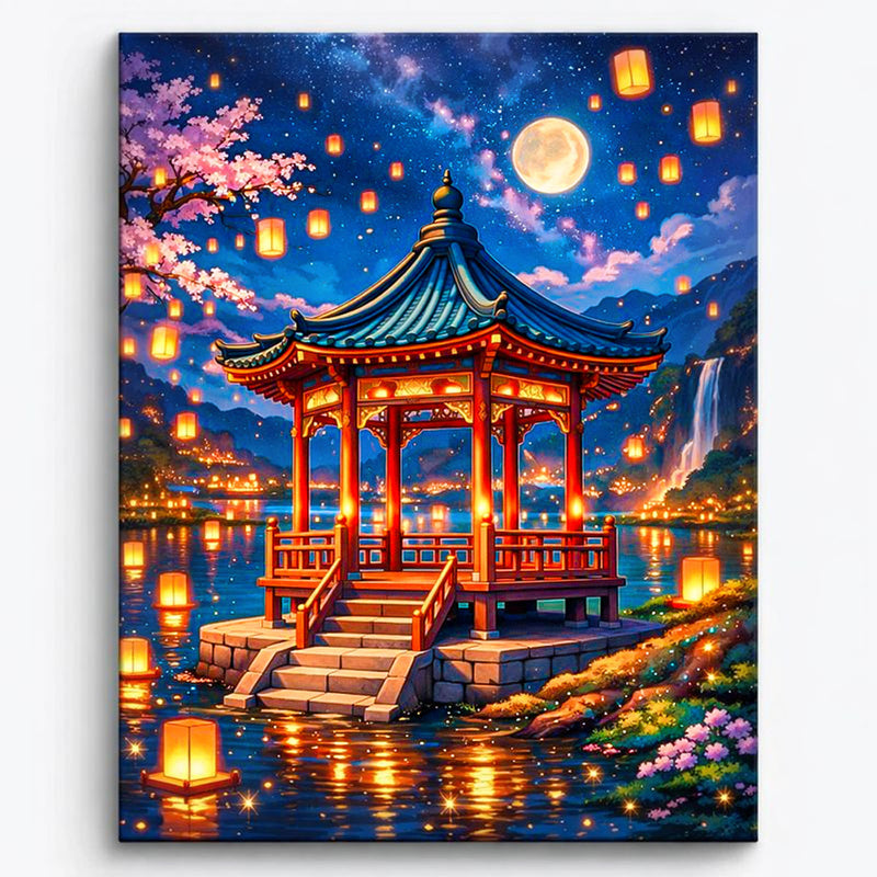 Moonlit Lantern Pavilion Fantasy Paint by Numbers Kit-zoom-