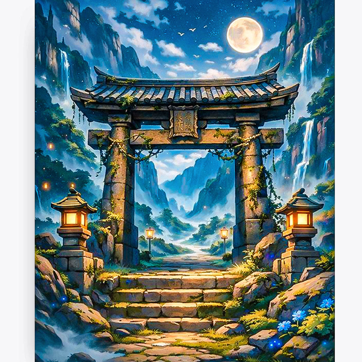 Moonlit Mountain Shrine Gate Fantasy Paint by Numbers Kit