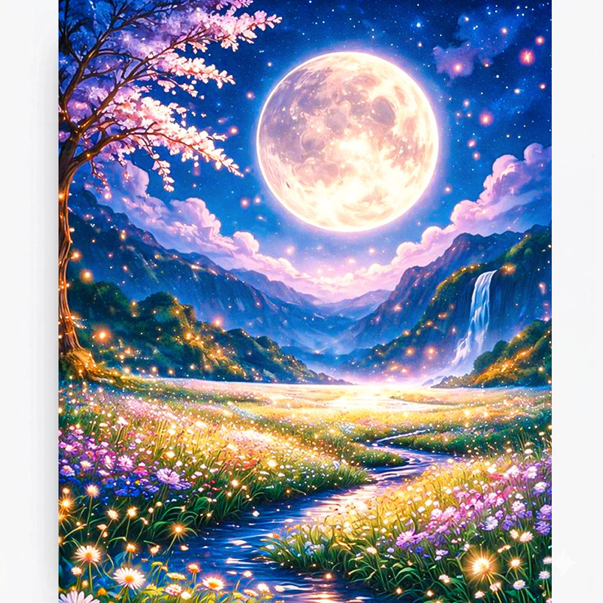 Moonlit Valley Flower Stream Fantasy Paint by Numbers Kit-zoom-2
