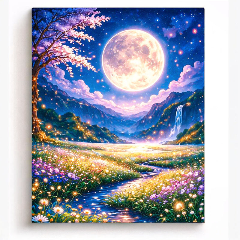 Moonlit Valley Flower Stream Fantasy Paint by Numbers Kit-zoom-