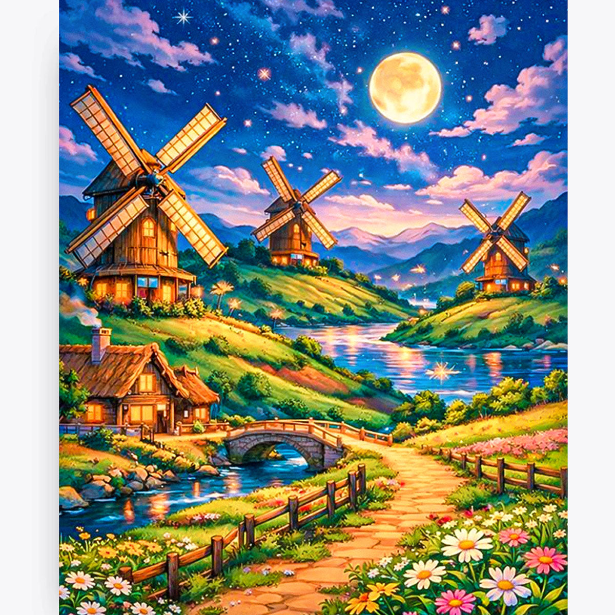 Moonlit Windmill Valley Fantasy Paint by Numbers Kit