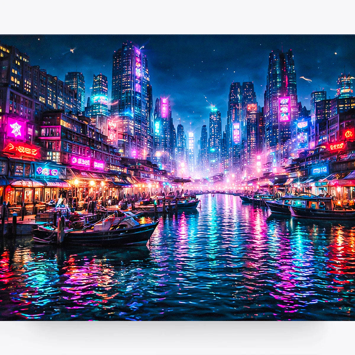 Neon Canal District Cyberpunk Paint by Numbers Kit-2