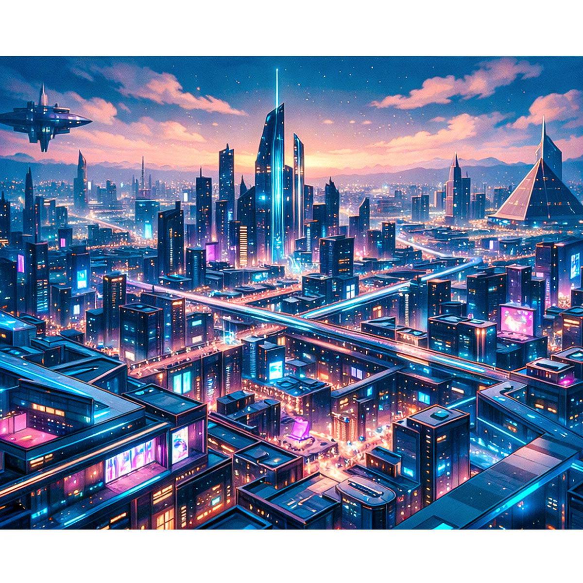 Future Nexus Skyline Cyberpunk City Paint by Numbers Kit-zoom-2