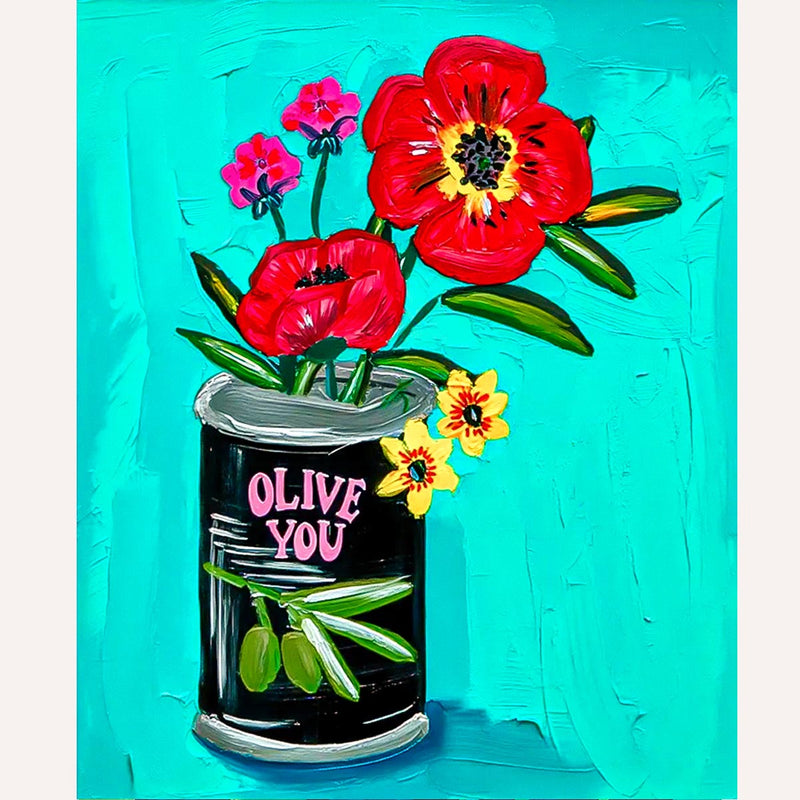 Olive You Floral Can Paint by Numbers Kit-zoom-