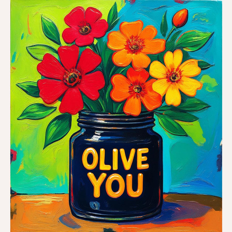 Olive You Flower Jar Paint by Numbers Kit-zoom-