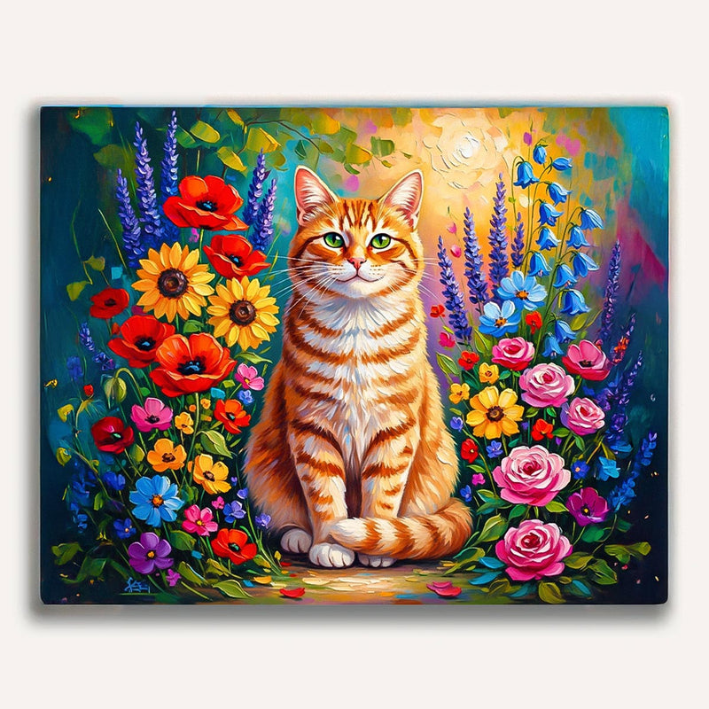 Orange Cat in Flower Garden Paint by Numbers Kit-zoom-