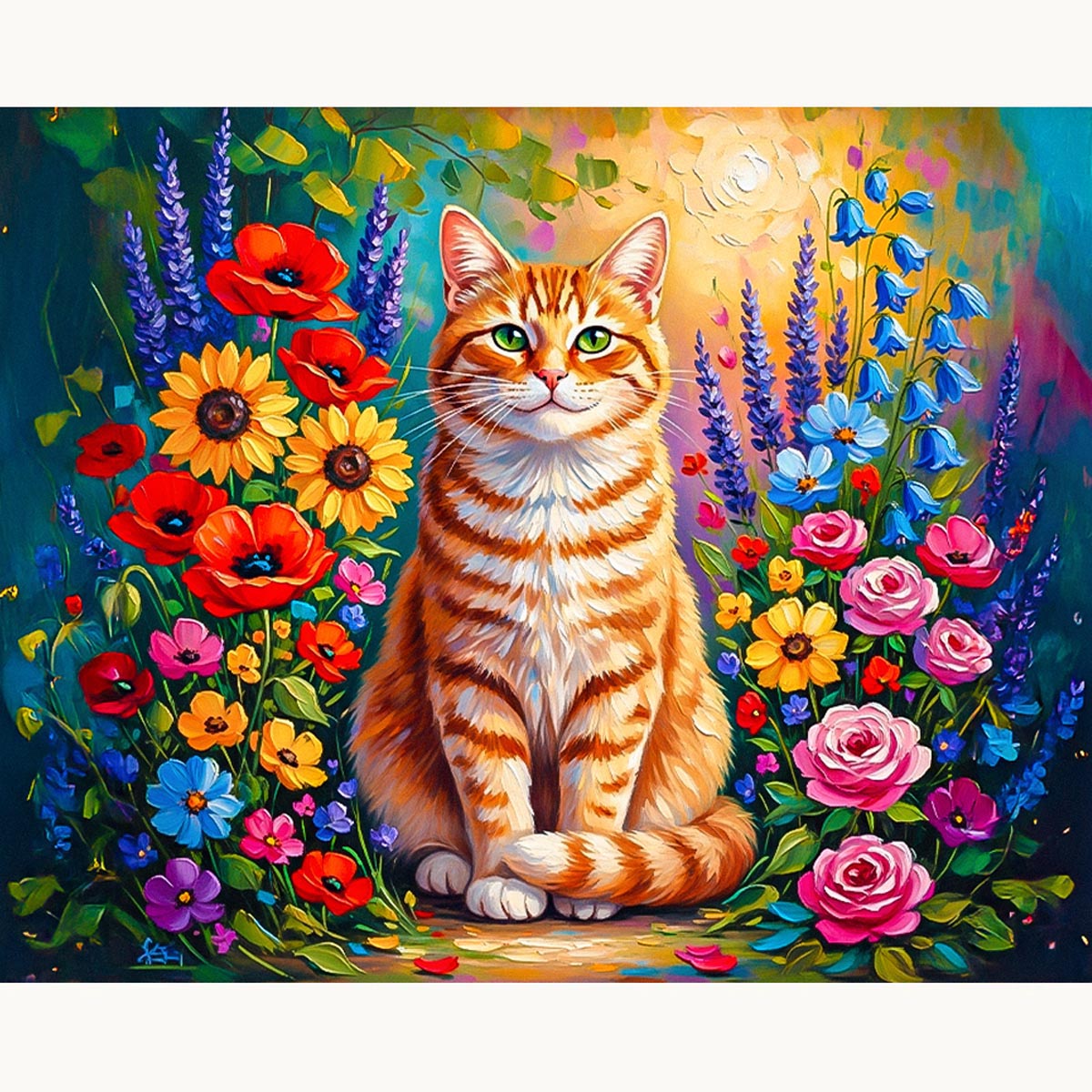 Orange Cat in Flower Garden Paint by Numbers Kit-zoom-2