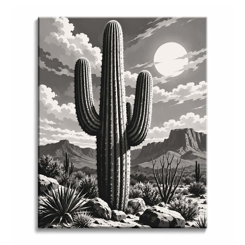 Black and White Cactus Paint by Numbers Kit-zoom-
