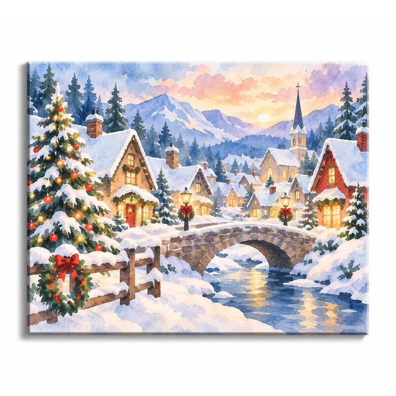 Stone Bridge Christmas Village Paint by Numbers Kit-zoom-
