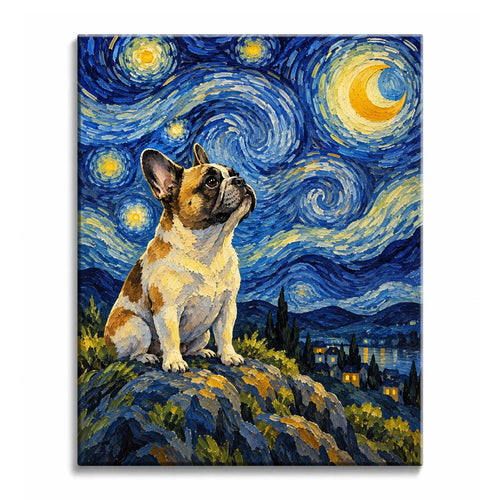 V In Numerals French Bulldog Paint by Numbers — Van Gogh Style Night Sky