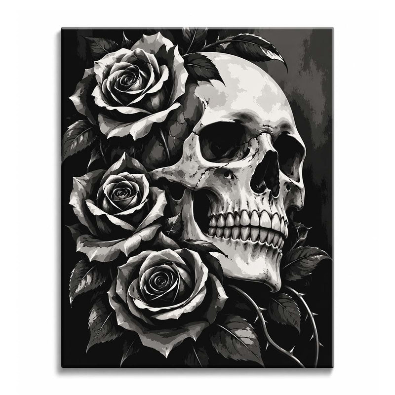 Black and White Skull and Roses Paint by Numbers Kit-zoom-